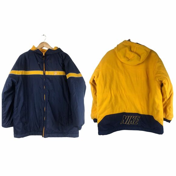 Vintage Reversible Nike Spellout Hooded Full Zip Jacket Size XL Blue &‎ Gold - Picture 1 of 12